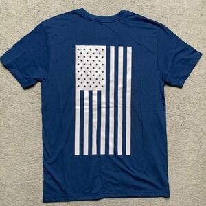First MFG Company T-shirt Vertical American Flag Logo Size M Blue Motorcycle NWT